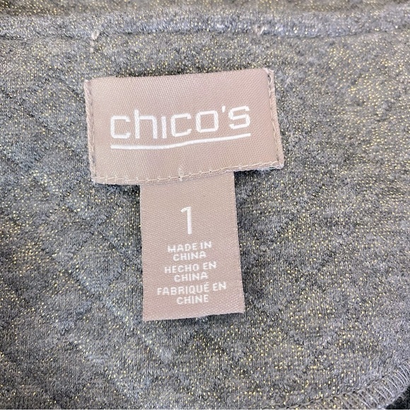 Chico’s Grey Gold Shimmer Quilted Zip Up Jacket Size M - Picture 4 of 6